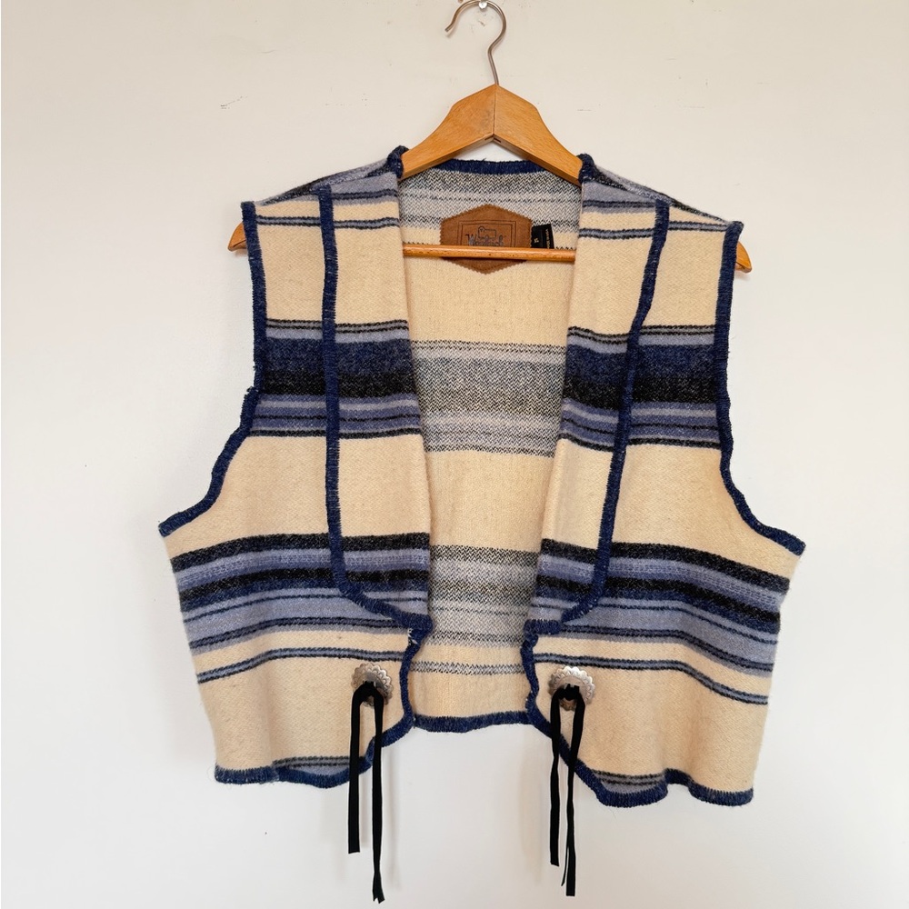 Vintage Woolrich Western White and Blue Striped Vest XL